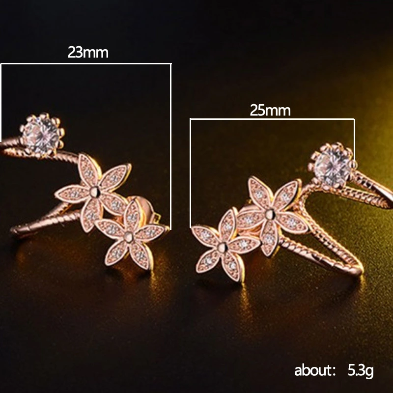 Exotic personality earrings double ear piercing flower zircon earrings one-piece earrings conjoined ear clips for women