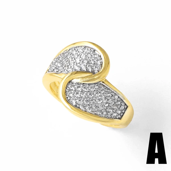 AS jewelry two-color mixed mosaic zircon copper plated 18k gold irregular open ring riq97