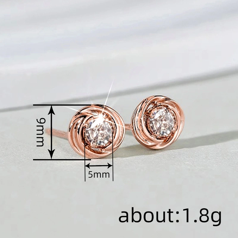 European and Korean inlaid zircon earrings for women, exquisite small round diamond earrings, daily matching whitening jewelry