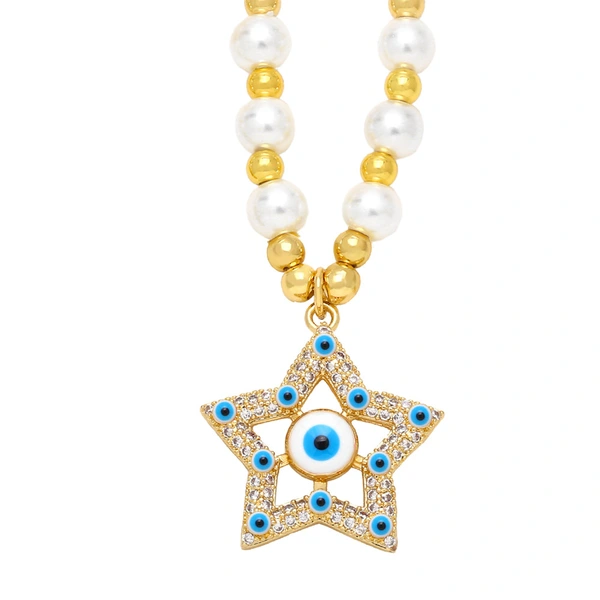 Clearance five-pointed star eye pendant temperament pearl necklace high-end devil eye necklace female nkb687