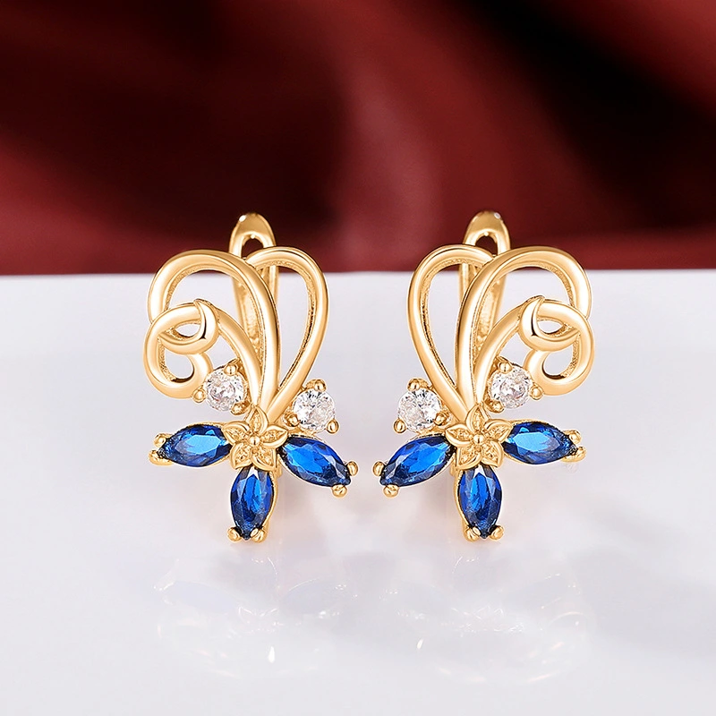 Floral series gold earrings for women with marquise zircon earrings, versatile fashion accessories, flower earrings for women