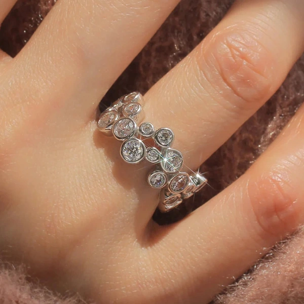 Korean style combination geometric round ring female design niche unique style net red style zircon jewelry