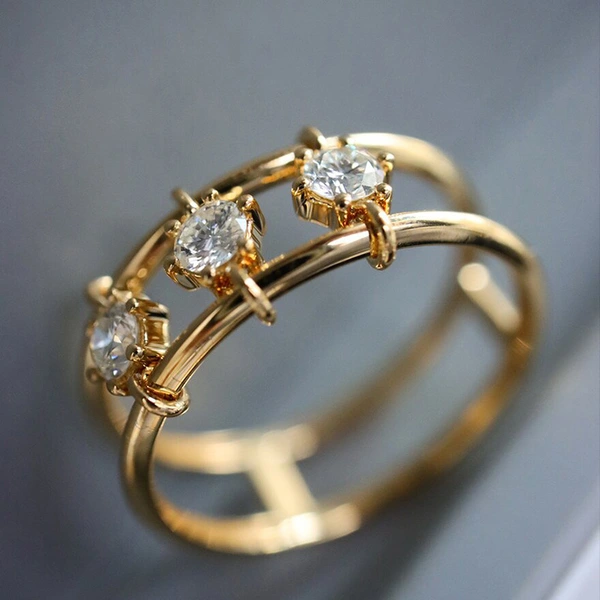   European and American style simple double-layer design ring niche fashion jewelry micro-inlaid zircon