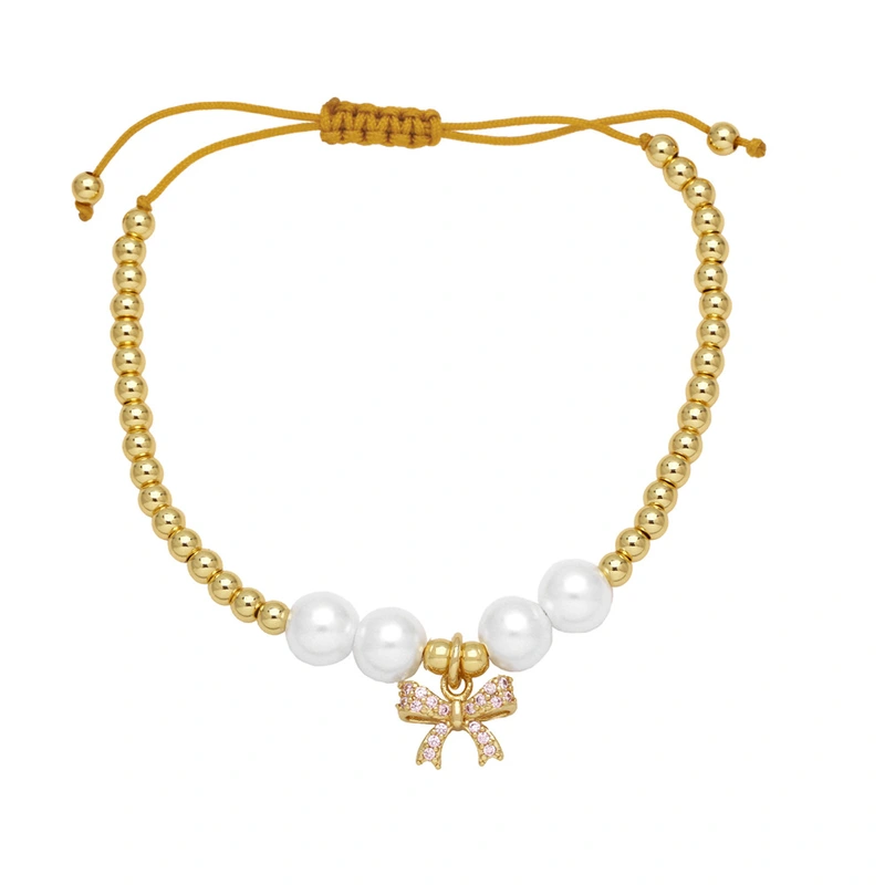 Clearance AS jewelry pearl bracelet gold-plated inlaid zircon bow pendant hand jewelry brd46