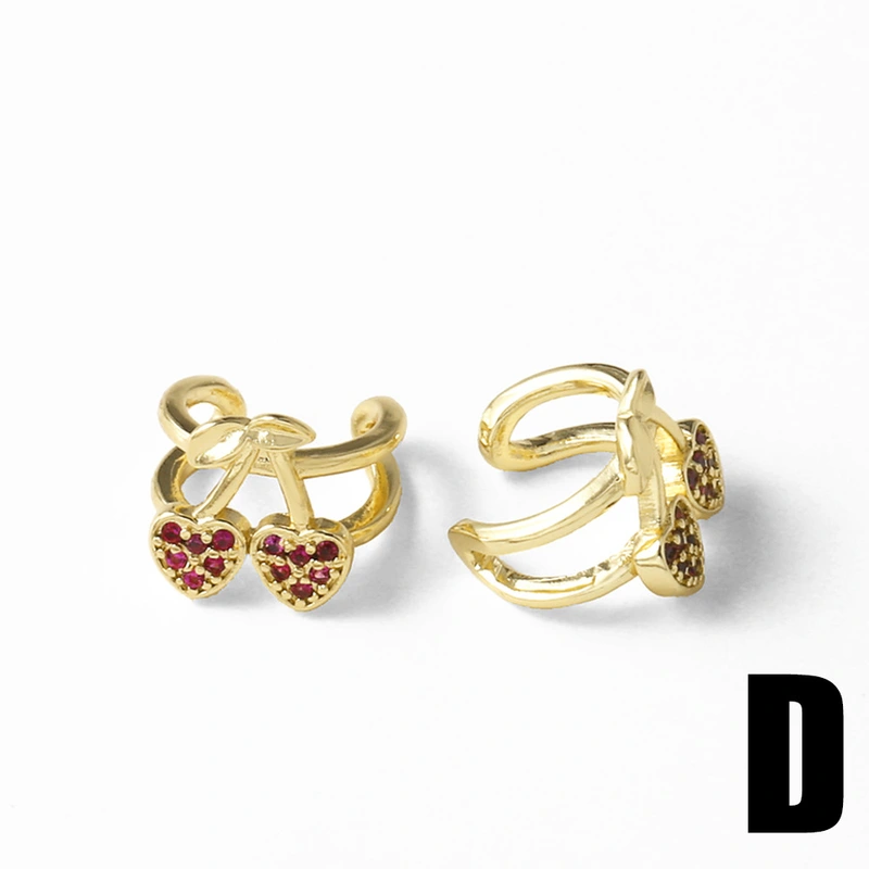 AS jewelry new fruit cherry ear bone clip copper plated 18k gold earrings ear clip female erz22