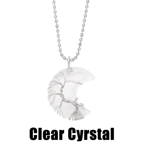 Hot selling crystal agate moon wrapped around the tree of life pendant necklace handmade fortune tree necklace nkb616