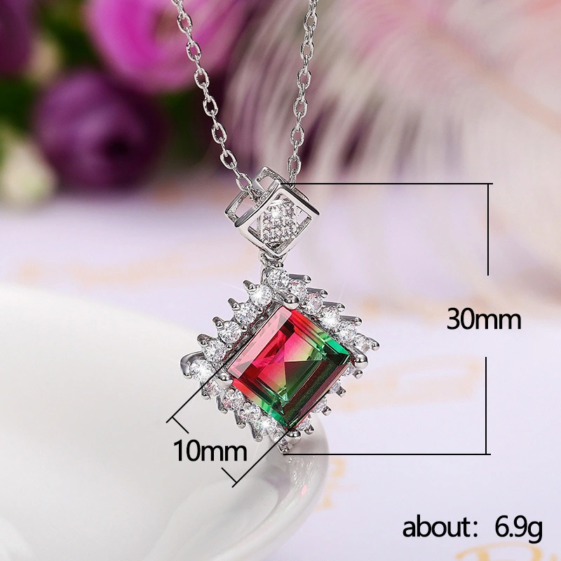 New pendant luxury geometric diamond colored gemstone necklace simulation tourmaline colored zircon clavicle chain