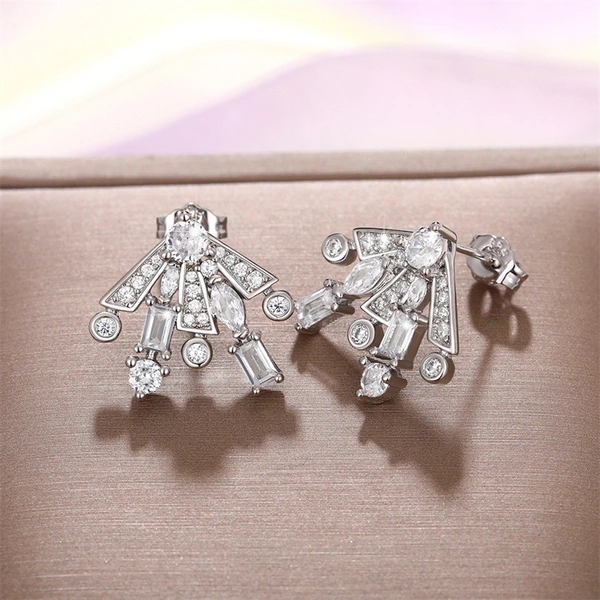 The same style of gorgeous fireworks earrings, sweet temperament, geometric zircon earrings, women's slim and fashionable earrings