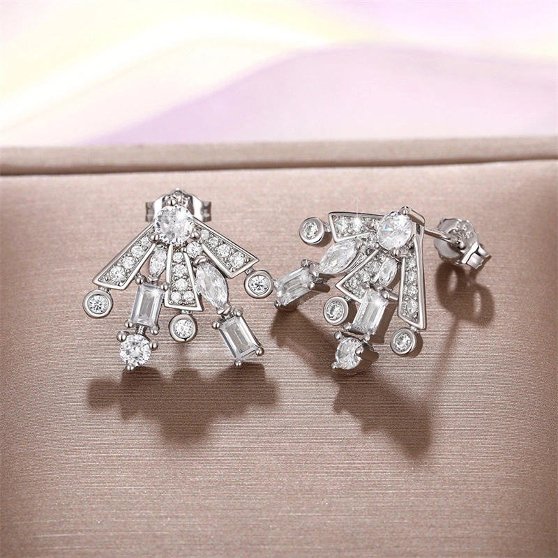 The same style of gorgeous fireworks earrings, sweet temperament, geometric zircon earrings, women's slim and fashionable earrings