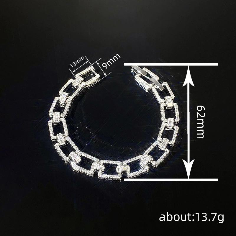 Niche hip-hop punk bracelet neutral square micro-inlaid zircon jewelry fashion personality accessories