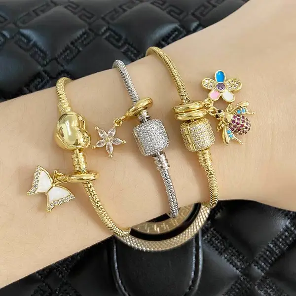 AS jewelry DIY accessories copper plated 18k gold bee butterfly pendant bracelet hand jewelry female brj50