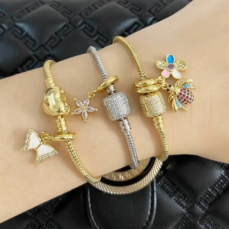 AS jewelry DIY accessories copper plated 18k gold bee butterfly pendant bracelet hand jewelry female brj50