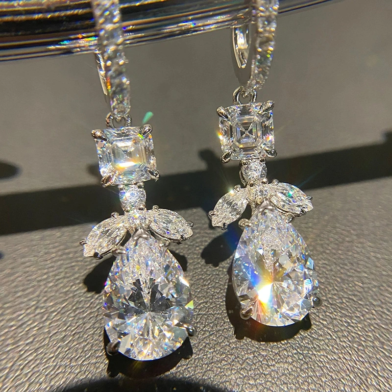 European and American style new hot-selling earrings teardrop-shaped floral leaf earrings bridal wedding high-end earrings