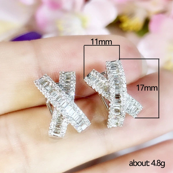 Light luxury style cross trapezoidal square diamond earrings sweet bow earrings for women casual versatile earrings wholesale
