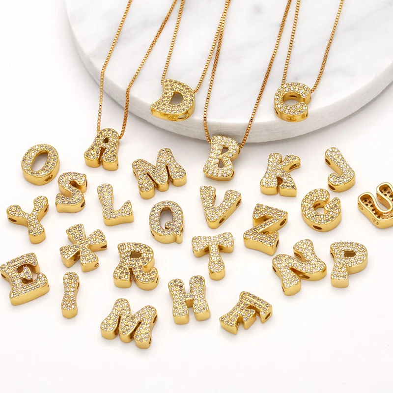 AS jewelry new arrival 26 English letters necklace gold-plated zircon inlaid hip-hop clavicle chain nkw61
