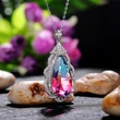 Exclusively for fashion accessories women's large teardrop colored gemstone pendant copper plated white gold super flash zircon necklace