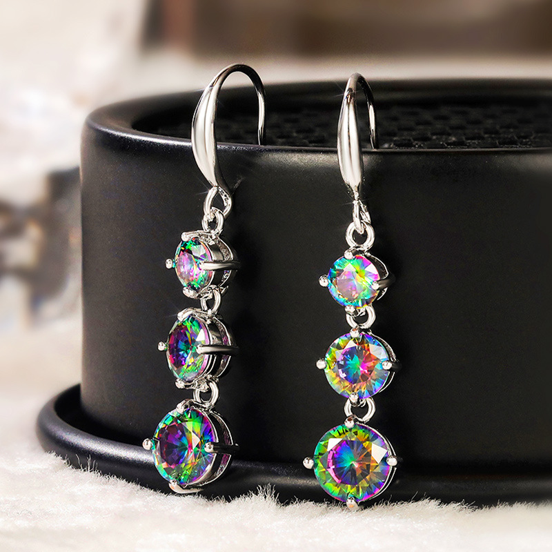 Spring and summer new Korean style shining colorful zircon women's earrings long style temperament versatile trendy earrings