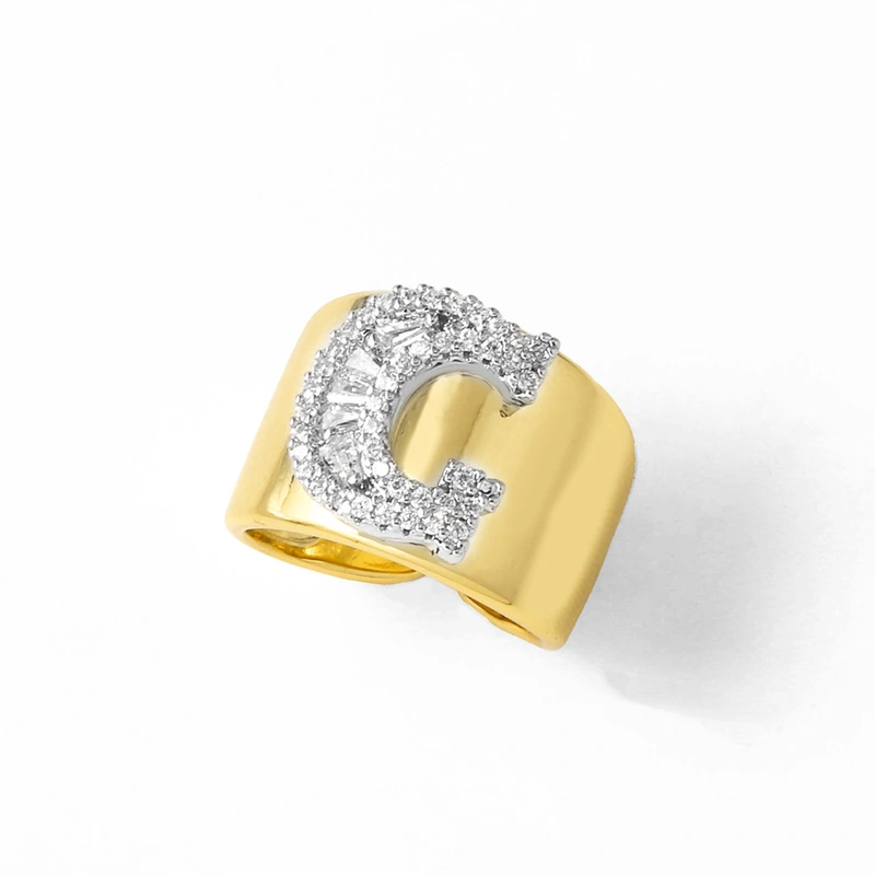 AS jewelry European and American hot-selling gold-plated glossy white K26 English letter ring ring rir75 ring