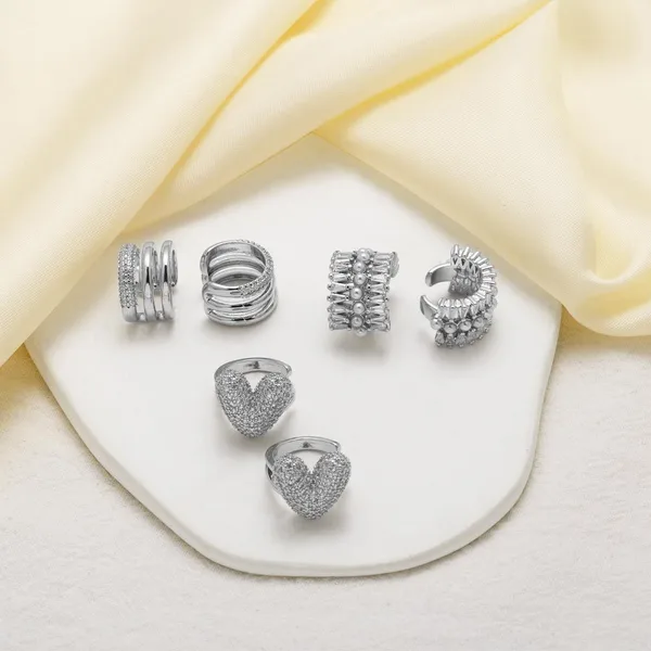 AS jewelry European and American simple inlaid zircon double layer love pearl ear bone clip earrings female era036