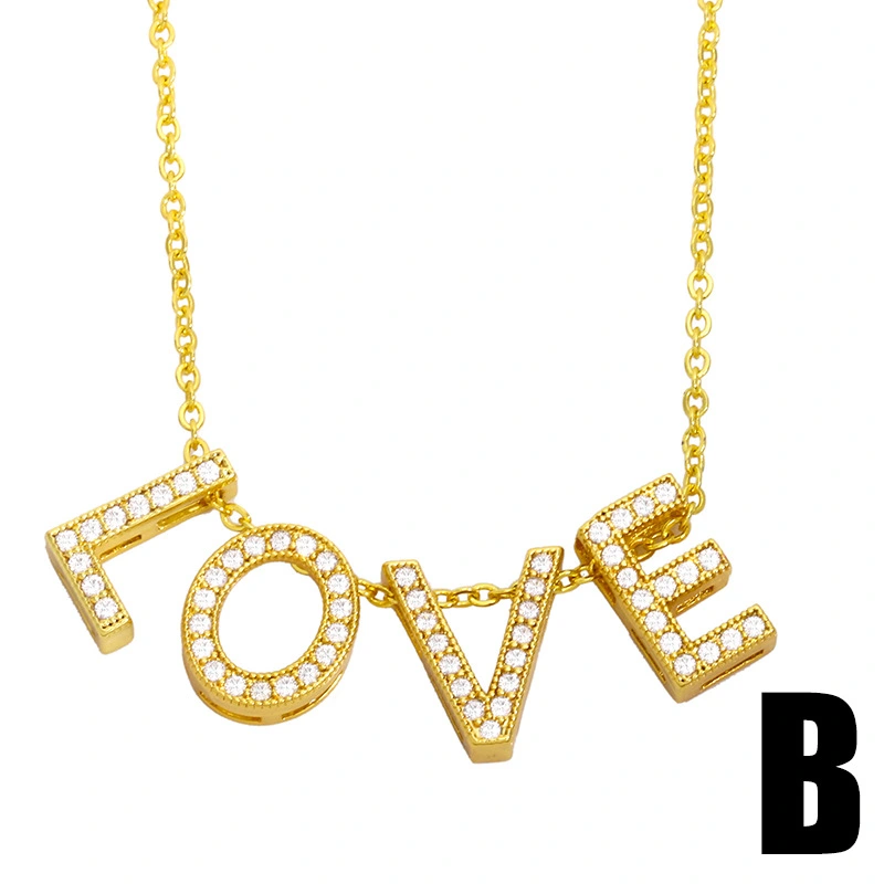 Simple and compact LOVE letter necklace female creative inlaid zircon love AMOR clavicle pendant clavicle chain nku66