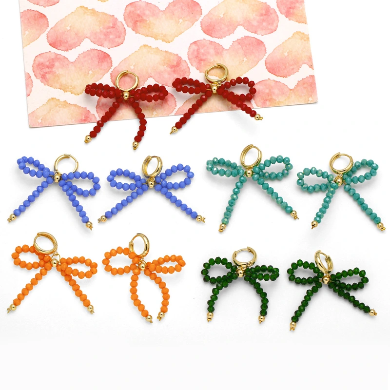 Best selling rice bead crystal earrings for women with bow gold-plated earrings wholesale era138