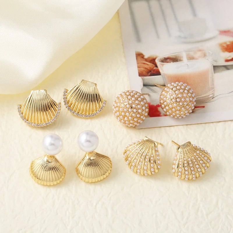 AS jewelry inlaid pearl shell copper plated 18k gold earrings earrings earrings female era235