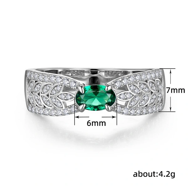 Hot emerald tourmaline ring wheat ear hollow ribbon female niche design small row diamond ring