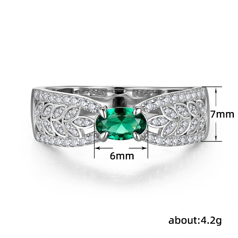 Hot emerald tourmaline ring wheat ear hollow ribbon female niche design small row diamond ring