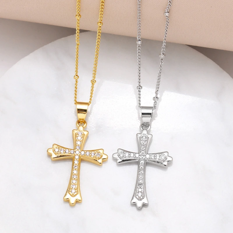 AS jewelry Europe and the United States hot selling full zircon high-end cross necklace female gold-plated clavicle chain nkb597
