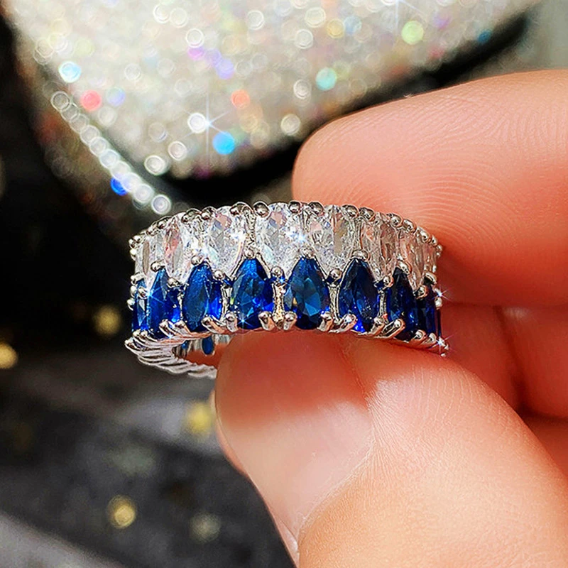 Hot selling new style light luxury double row drop zircon ring female full diamond couple ring