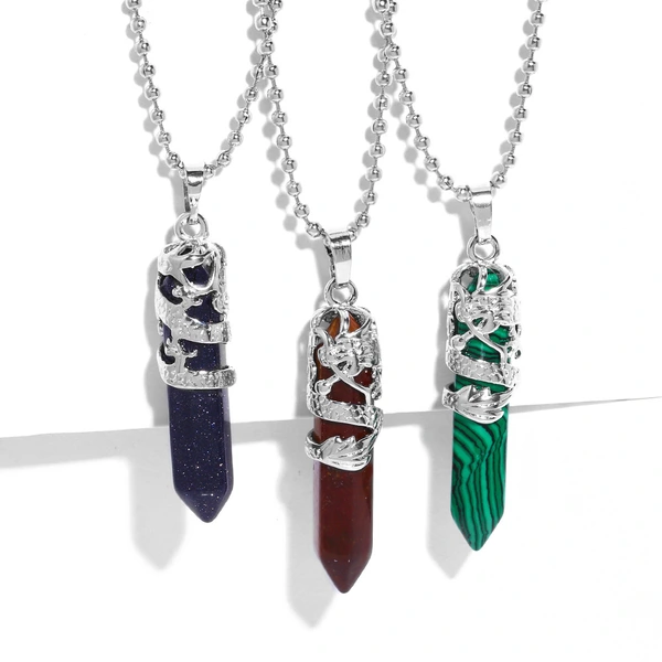 Hot selling crystal agate single pointed hexagonal column pendant bullet necklace European and American jewelry wholesale nkb579