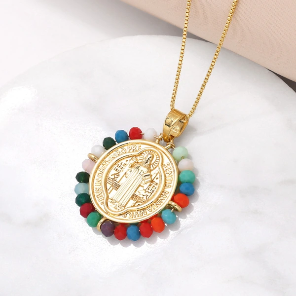 AS jewelry Our Lady pendant necklace female retro high-end gold-plated rice bead clavicle chain nkv59