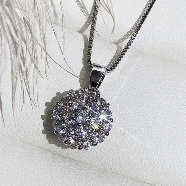 Super flash necklace copper inlaid zircon pendant geometric round full diamond light luxury sweater chain manufacturer supply