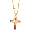 European and American jewelry style fashion micro-inlaid colored zircon geometric cross pendant necklace for women nkb412