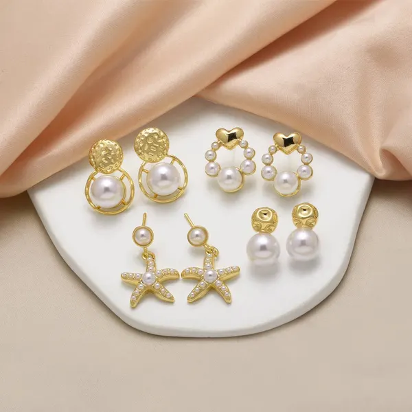 AS jewelry high-end pearl starfish heart copper plated real gold earrings earrings earrings era126