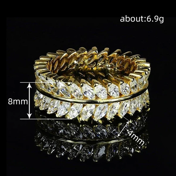 European and American hot-selling full-circle ring, luxurious and full-inlaid temperament willow leaf ring, exquisite and creative ring