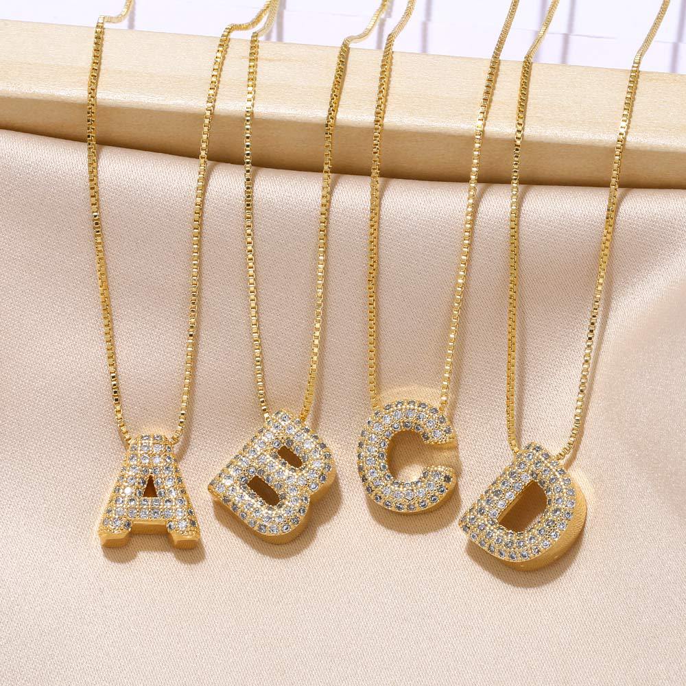 Temu hot selling 26 English letters necklace inlaid with zircon gold-plated clavicle necklace jewelry nkp54