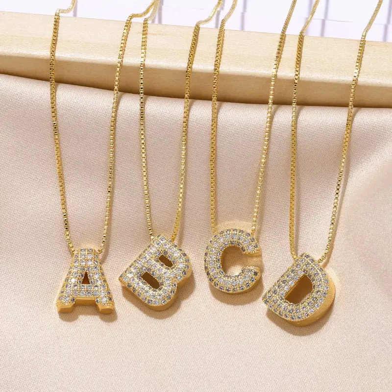 Temu hot selling 26 English letters necklace inlaid with zircon gold-plated clavicle necklace jewelry nkp54