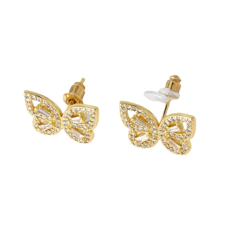 AS jewelry shopee butterfly earrings female copper plated real gold inlaid zircon earrings earrings ery03