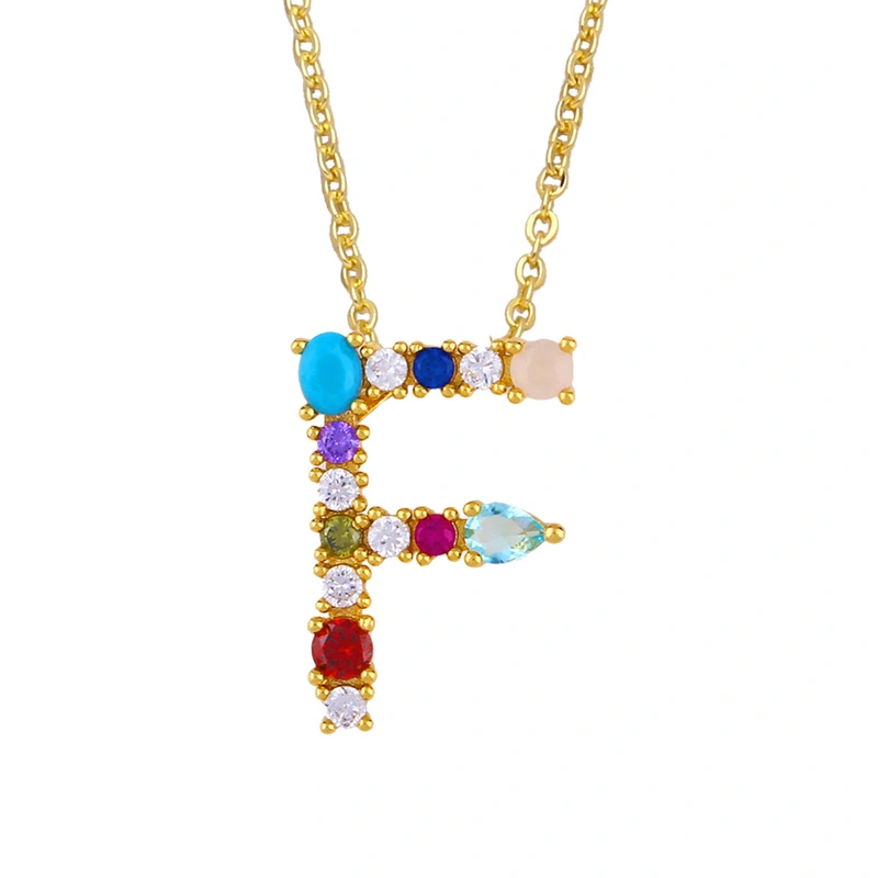 Letter necklace European and American new color zircon necklace with diamond surname English AZ letter necklace nkp25