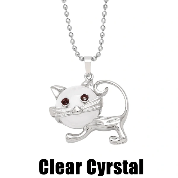 European and American personality retro inlaid turquoise malachite cat pendant necklace female crystal agate accessories wholesale nkb580