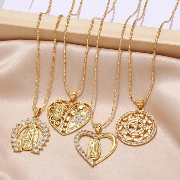 European and American simple love pendant necklace fashion inlaid Virgin Mary all-match clavicle chain nkb856