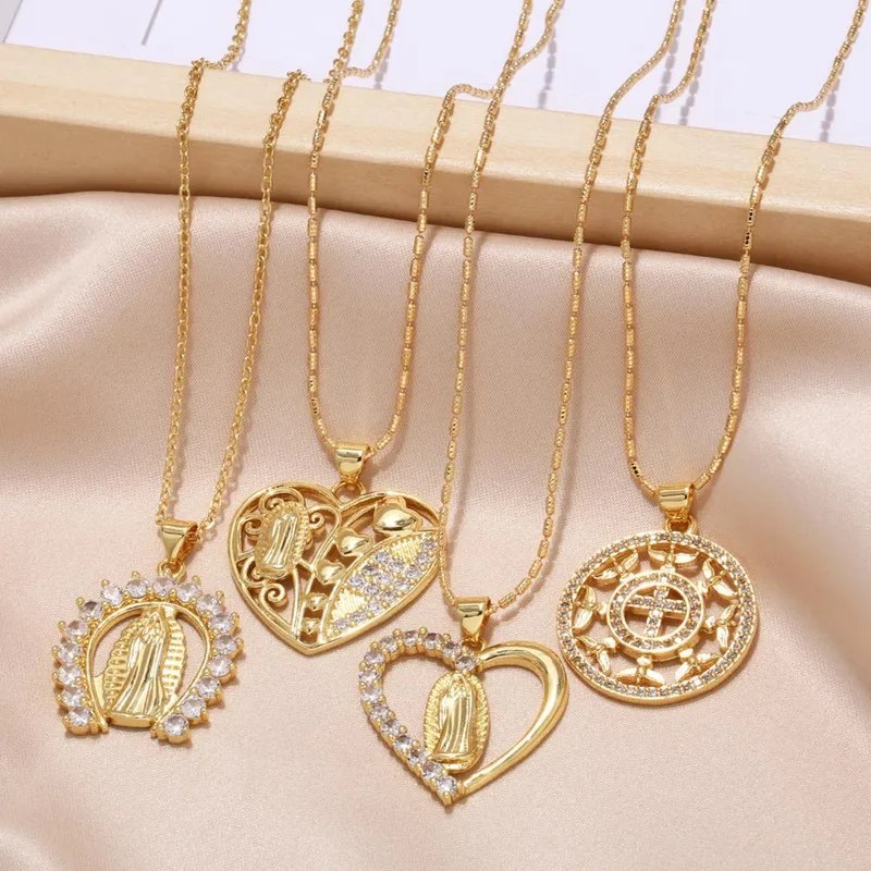 European and American simple love pendant necklace fashion inlaid Virgin Mary all-match clavicle chain nkb856