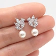 New copper inlaid AAA grade teardrop zircon earrings simple leaf shape imitation pearl all-match earrings for women