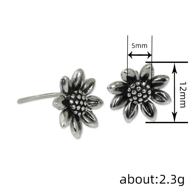 New live earrings for women retro pastoral sunflower sunflower jewelry antique silver exquisite earrings