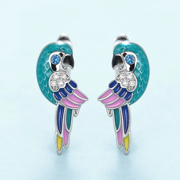 Hot selling ear clips from European and American manufacturers, oil dripping parrot bird jewelry, cute simulated animal zircon style