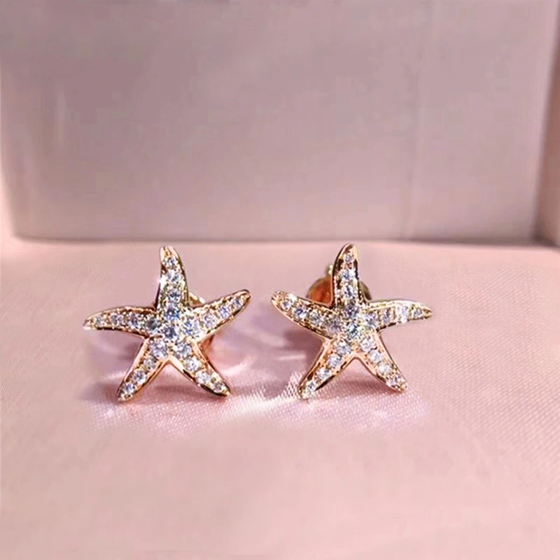 Korean summer new style earrings exquisite small starfish zircon earrings female net celebrity temperament star small earrings