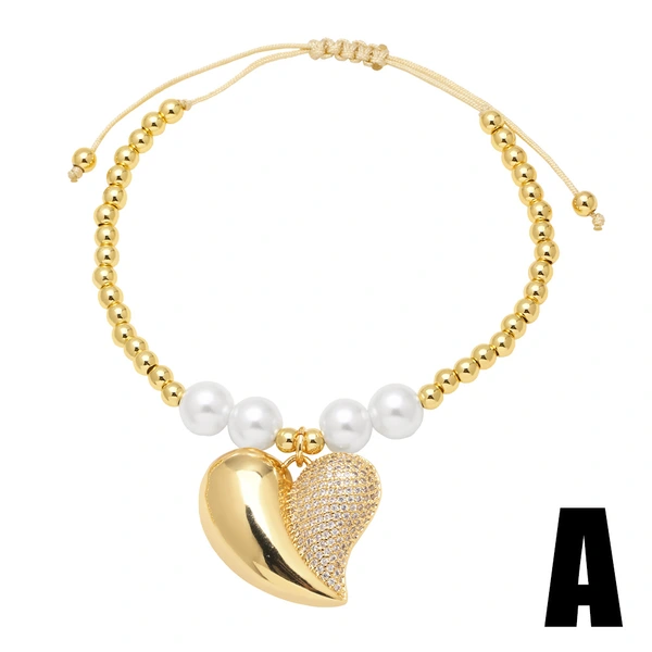 AS jewelry hot selling pearl love pendant bracelet female gold-plated full zircon bracelet brg35