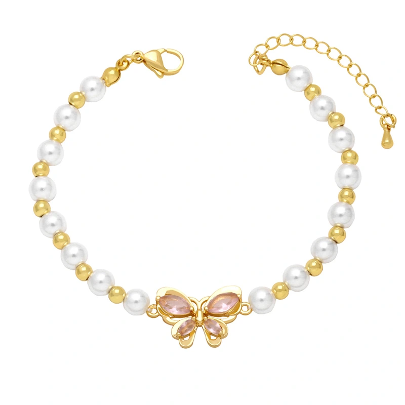 Clearance Europe and the United States hot selling personality micro inlaid color zircon butterfly bracelet female temperament pearl bracelet brj95