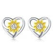  Japanese and Korean heart-shaped earrings, sunflower and sunflower two-color micro-inlaid earrings, elegant hollow design earrings
